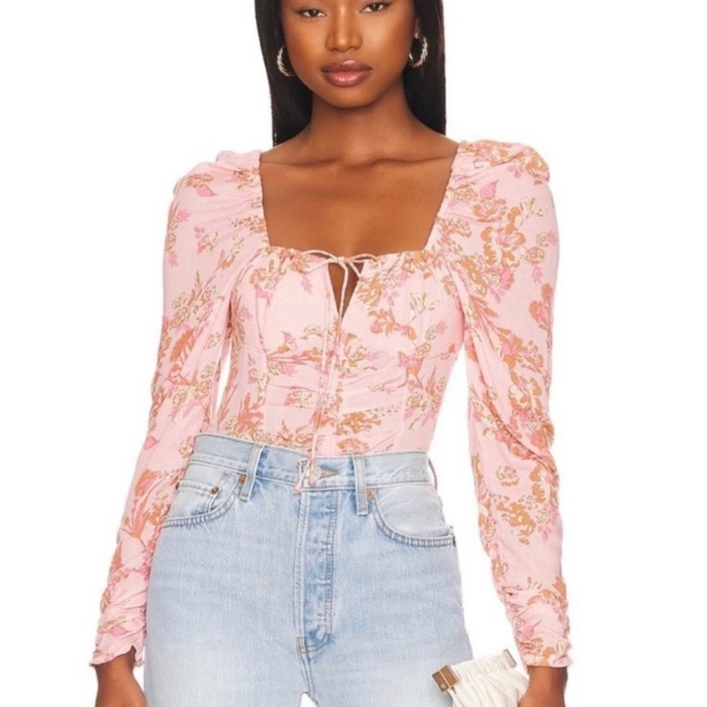 Free People Hilary Pink Combo Floral Crop Top NWT